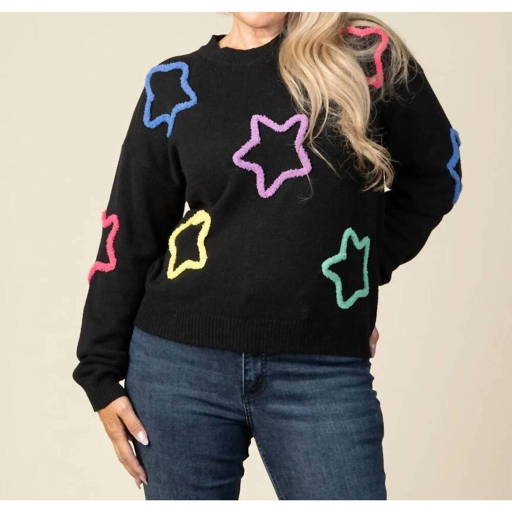 NEW FUNSPORT long sleeve sweater with neon stars in black